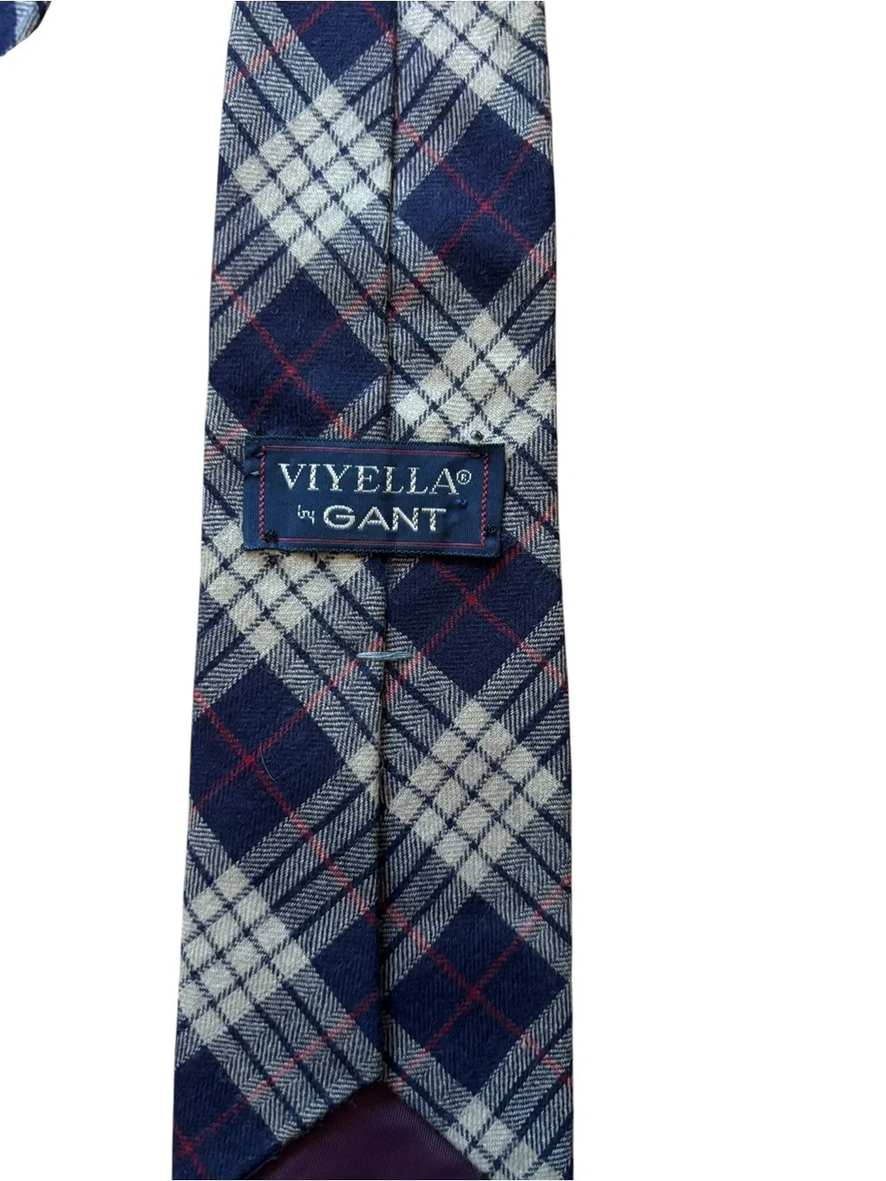 Vintage Viyella 55% Wool 45% Cotton Necktie Red Blue Cream Tartan Plaid Men Tie